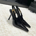 Black Croc-Embossed Pointed-Toe Slingback Stiletto Heels