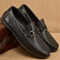 Leather Loafers Black - Metal Buckle Slip On Business Driving Shoes