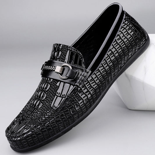 Business Dress Leather Crocodile Pattern Men's Peas Shoes British Korean-style All-match Casual Shoes
