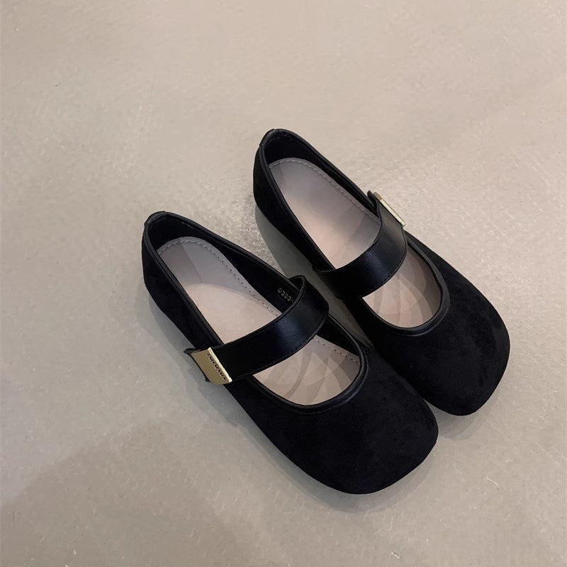 Mary Jane Flats Retro Suede Casual Comfort Walking Shoes