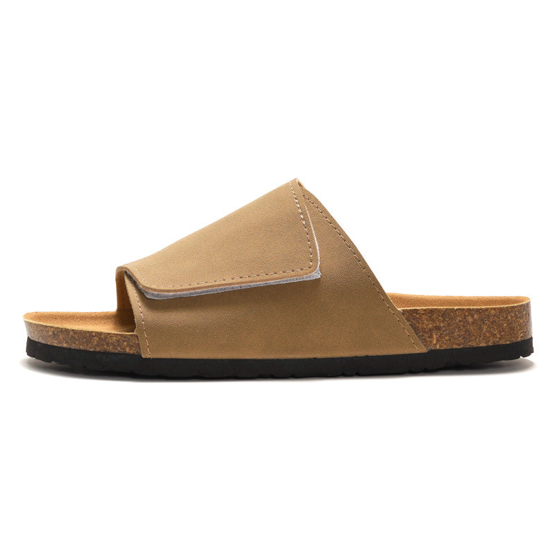 Cork Slide Sandals Black - Adjustable Strap Summer Casual Beach Slippers