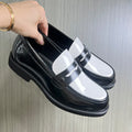 Two Tone Penny Loafers Black White - Patent Leather Party Slip On Shoes