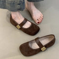 Mary Jane Flats Retro Suede Casual Comfort Walking Shoes