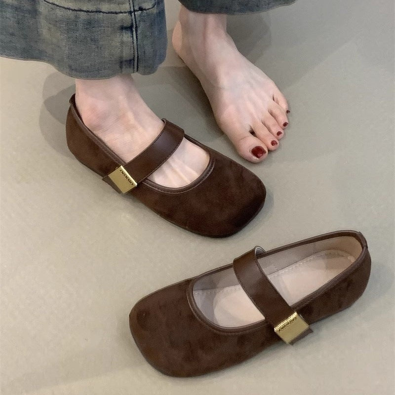 Mary Jane Flats Retro Suede Casual Comfort Walking Shoes