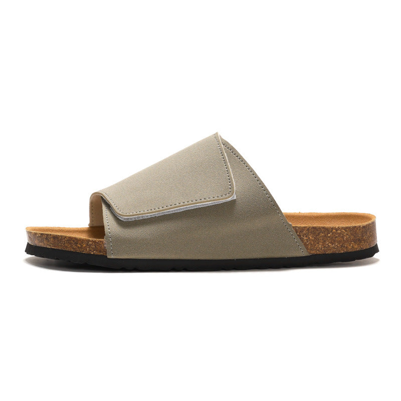 Cork Slide Sandals Black - Adjustable Strap Summer Casual Beach Slippers
