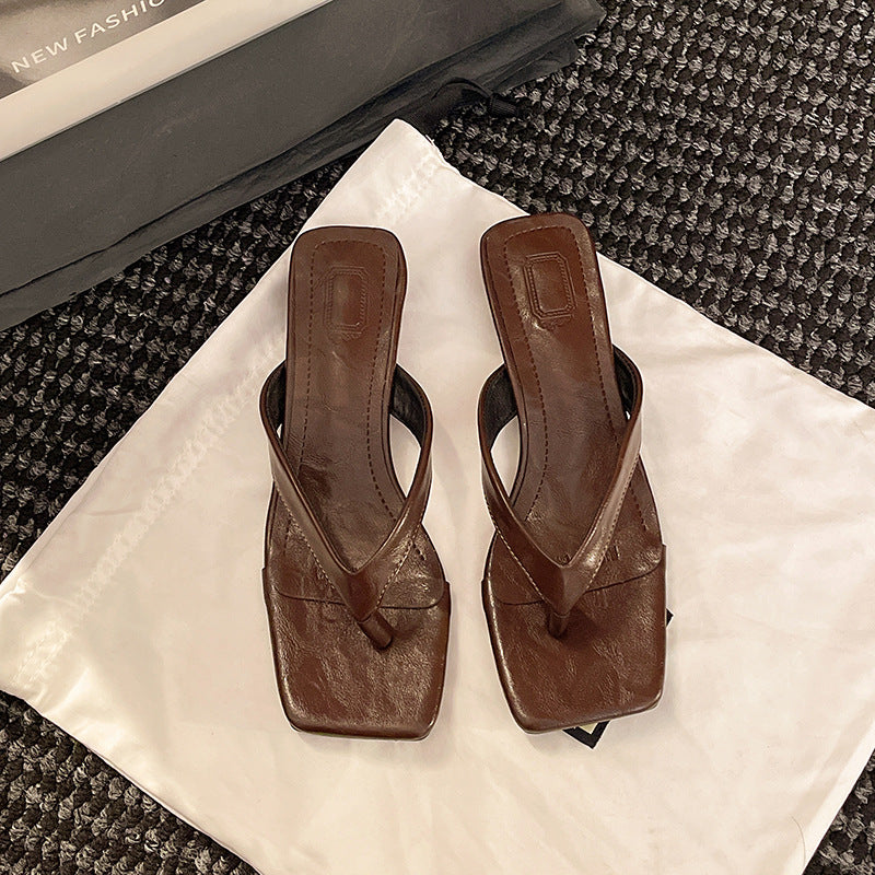 Minimalist Square Toe Thong Flip Flops Slippers For Women