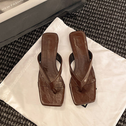 Minimalist Square Toe Thong Flip Flops Slippers For Women