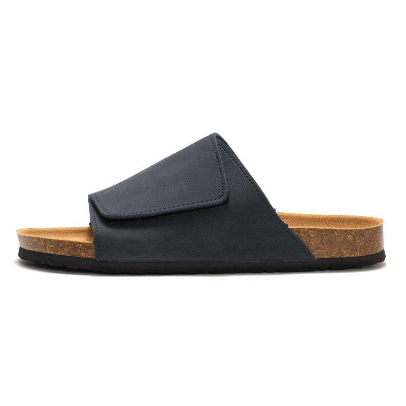 Cork Slide Sandals Black - Adjustable Strap Summer Casual Beach Slippers