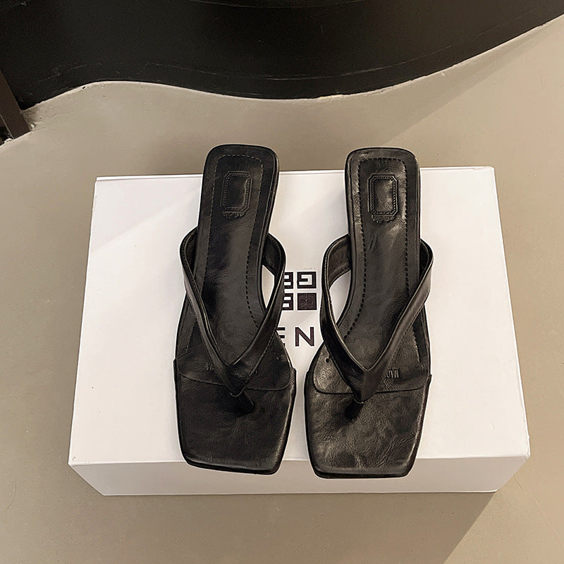 Minimalist Square Toe Thong Flip Flops Slippers For Women