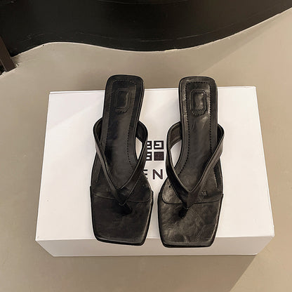 Minimalist Square Toe Thong Flip Flops Slippers For Women