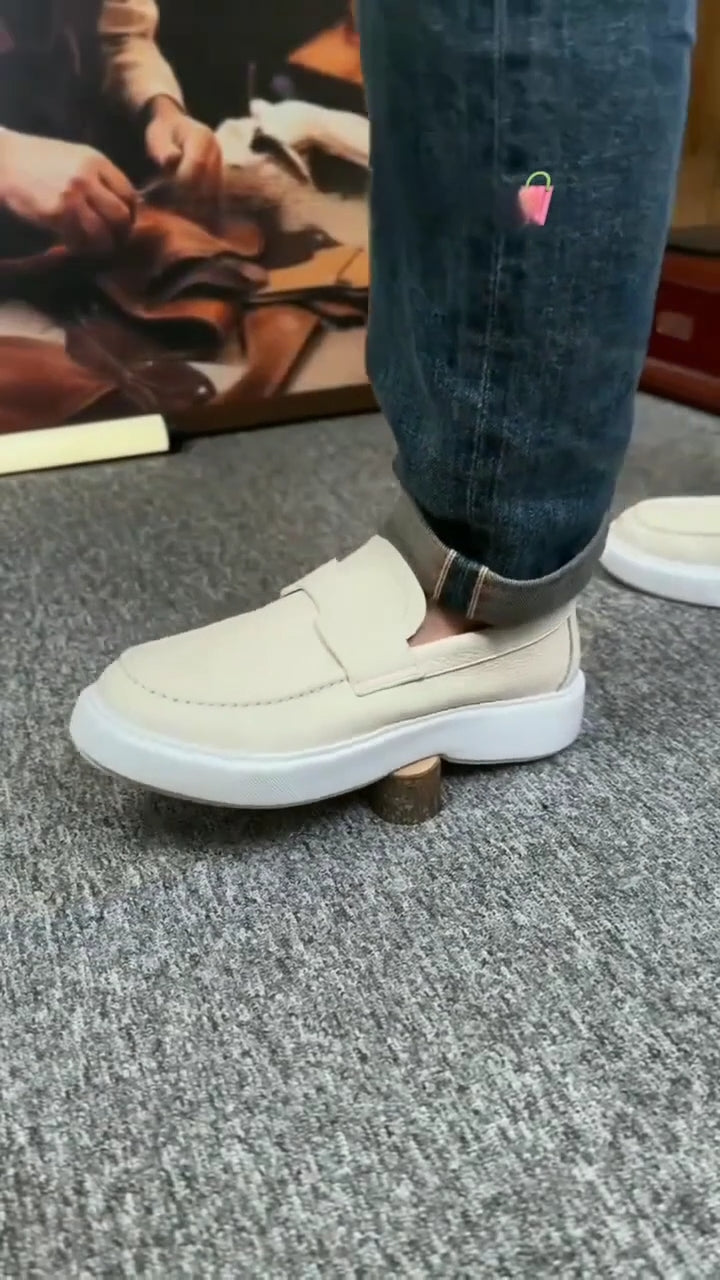 Men's Grain Leather Slip-on Loafer White Casual Driving Shoes