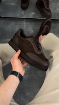 Men's Brown Suede Leather Casual Sneakers - Non-slip Platform Shoes For Everyday Wear