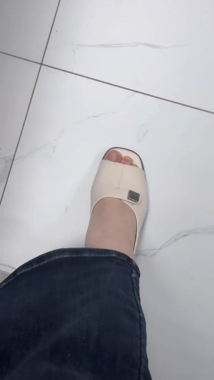 Thick Heel Backless Sandals, Square-toed Leather Backless Heels, Casual Thick Heel Women's Shoes