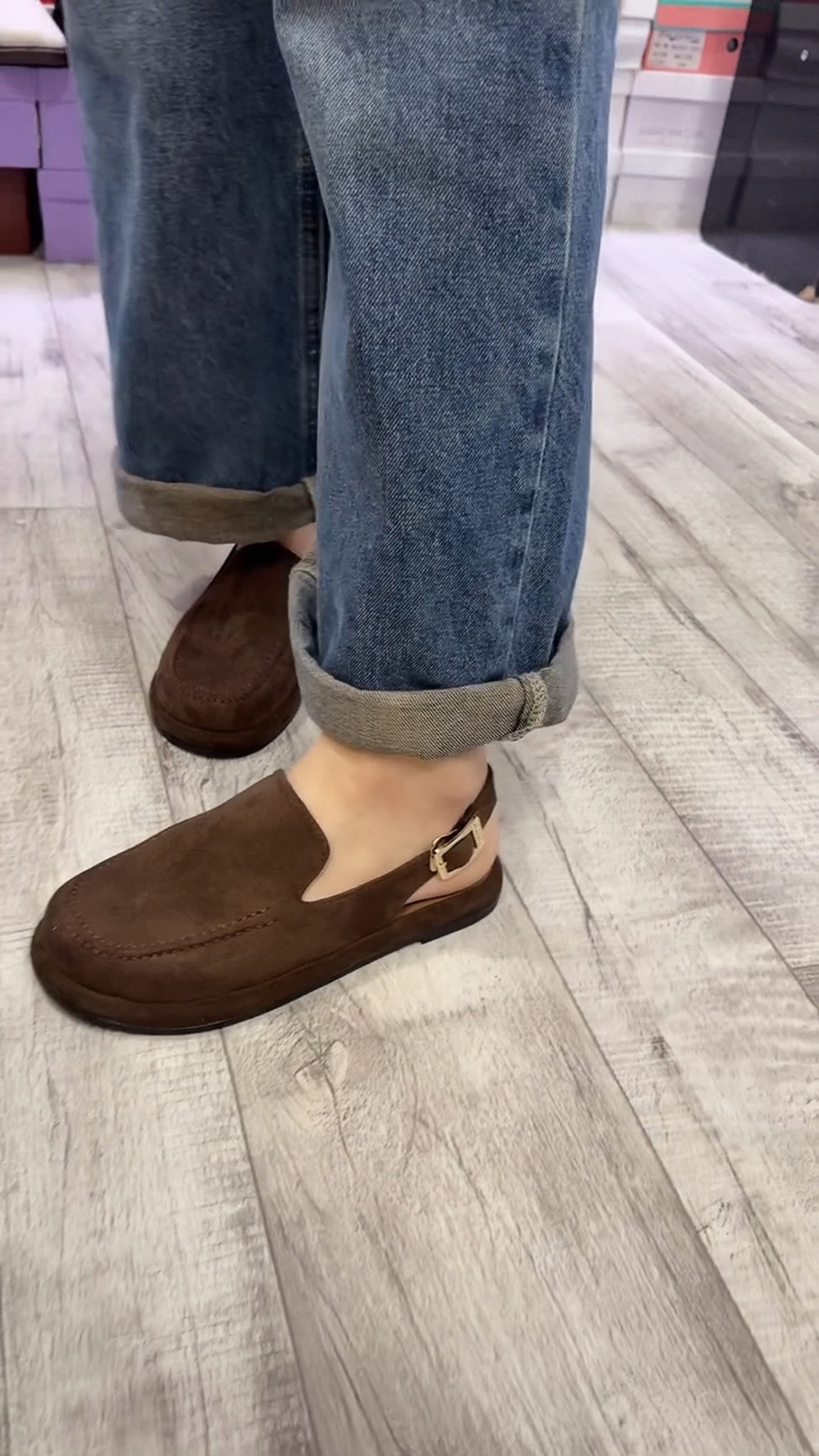 Men's Brown Suede Backless Loafers With Buckle-Casual Loafers For Everyday Life