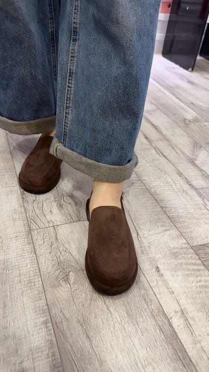 Men's Brown Suede Backless Loafers With Buckle-Casual Loafers For Everyday Life