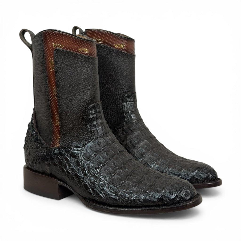 Men's Black Crocodile-Embossed Leather Chelsea Boots - Exotic Textured Western Ankle Boots