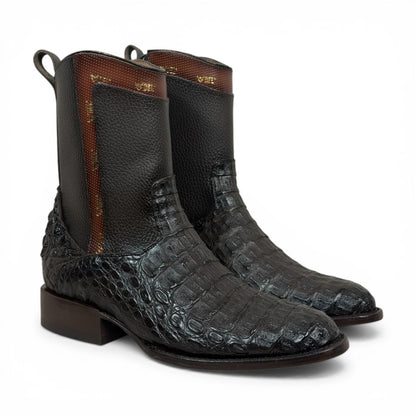 Men's Black Crocodile-Embossed Leather Chelsea Boots - Exotic Textured Western Ankle Boots