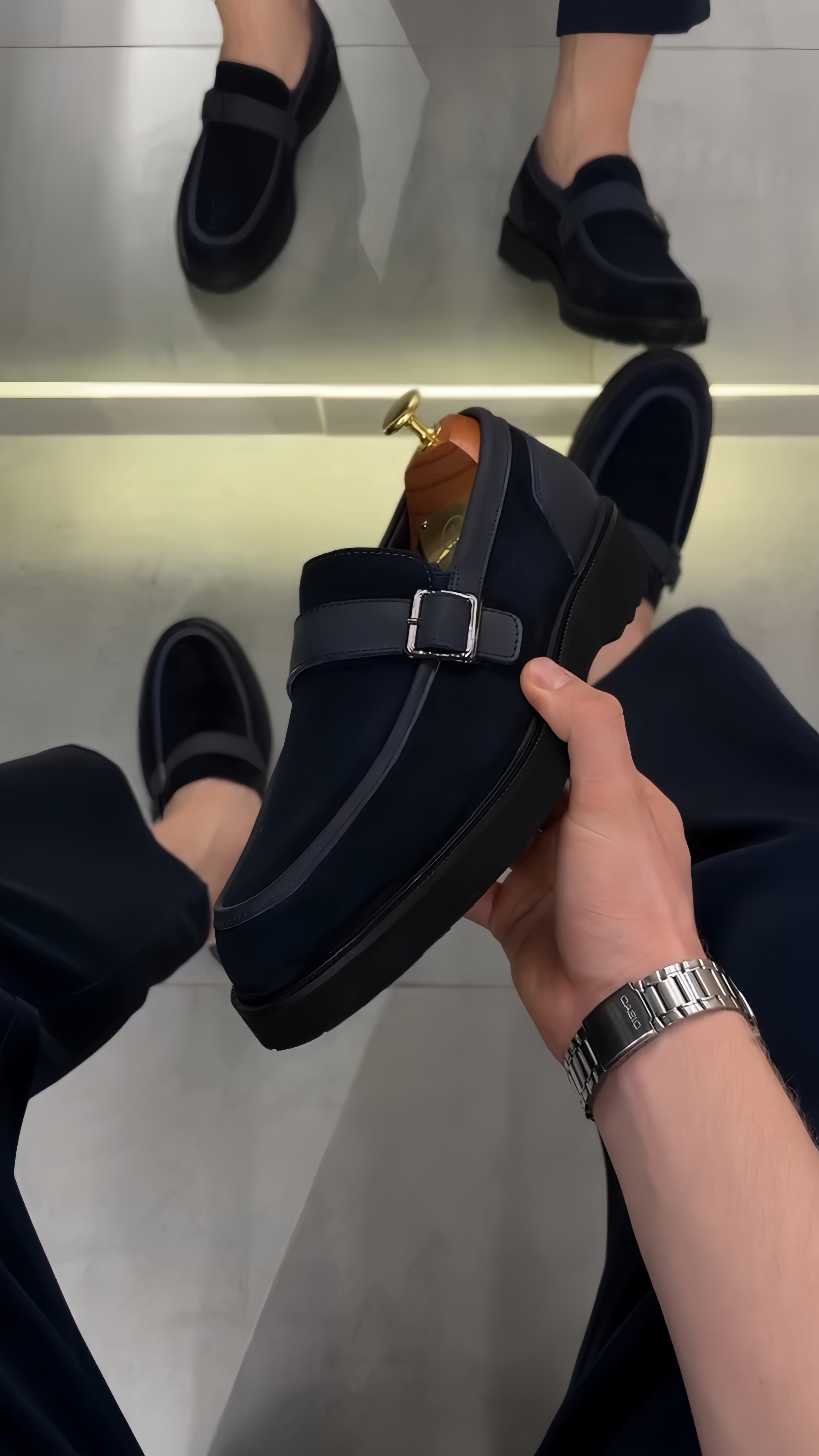 Classic Black Leather Monk Strap Loafers