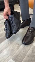 Men's Snake-embossed Leather Sneakers With Dial Closure And Cushioned Sole