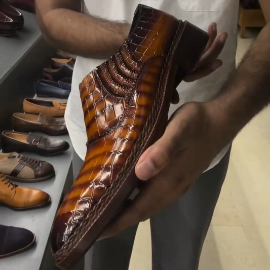Handmade Men's Crocodile Leather Oxfords