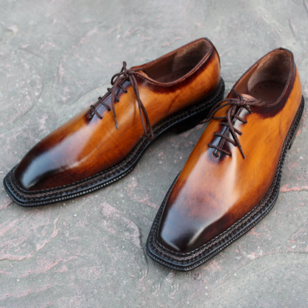 Crafted Leather Classic Men Brown Patina Black Shaded Leather Oxford Dress Shoes