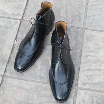Crafted Black Calf Leather Split Toe Chukka Boot