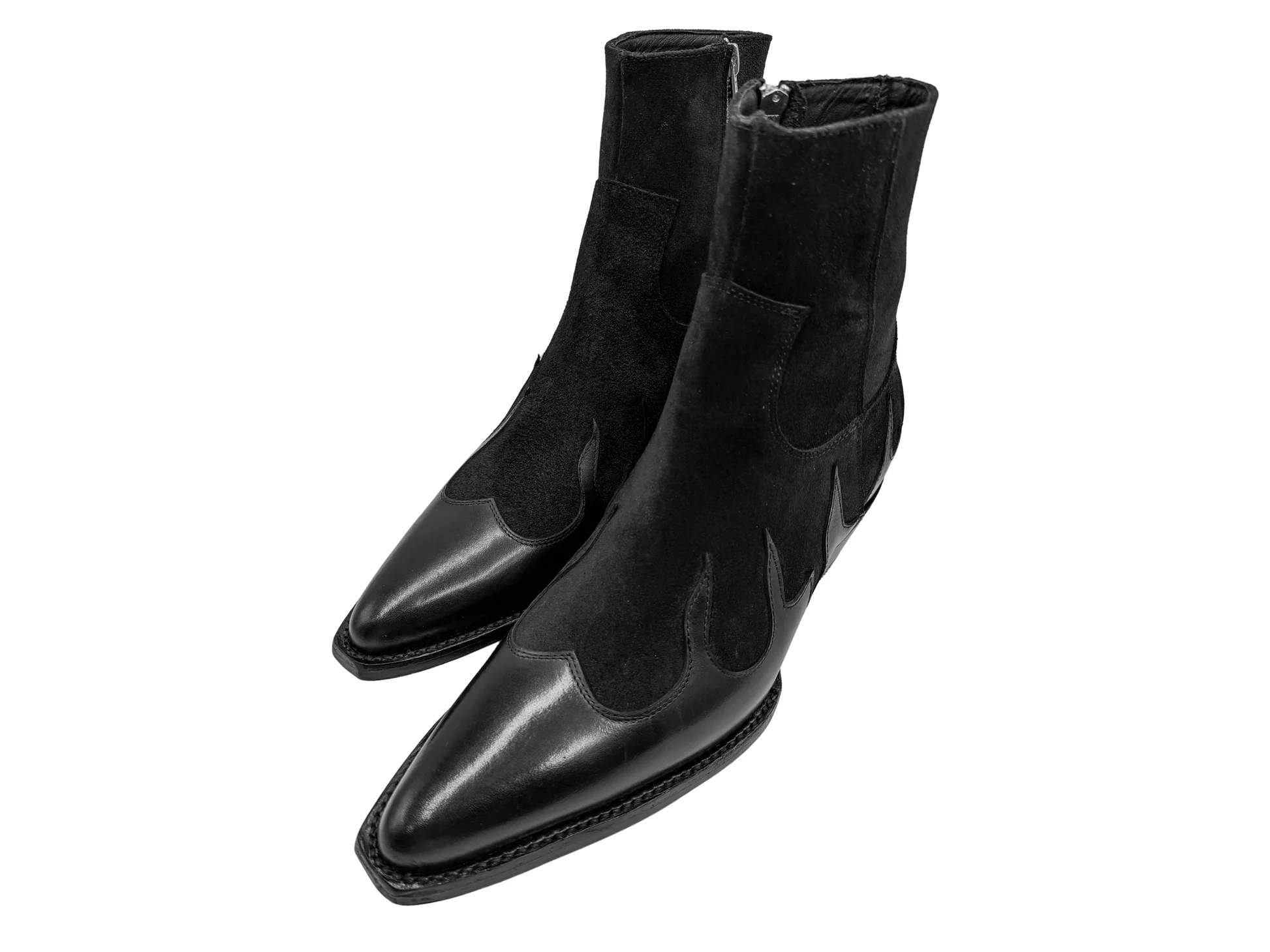 Men's Velvet Patchwork Suede Pointed Side Red Bottom Boots