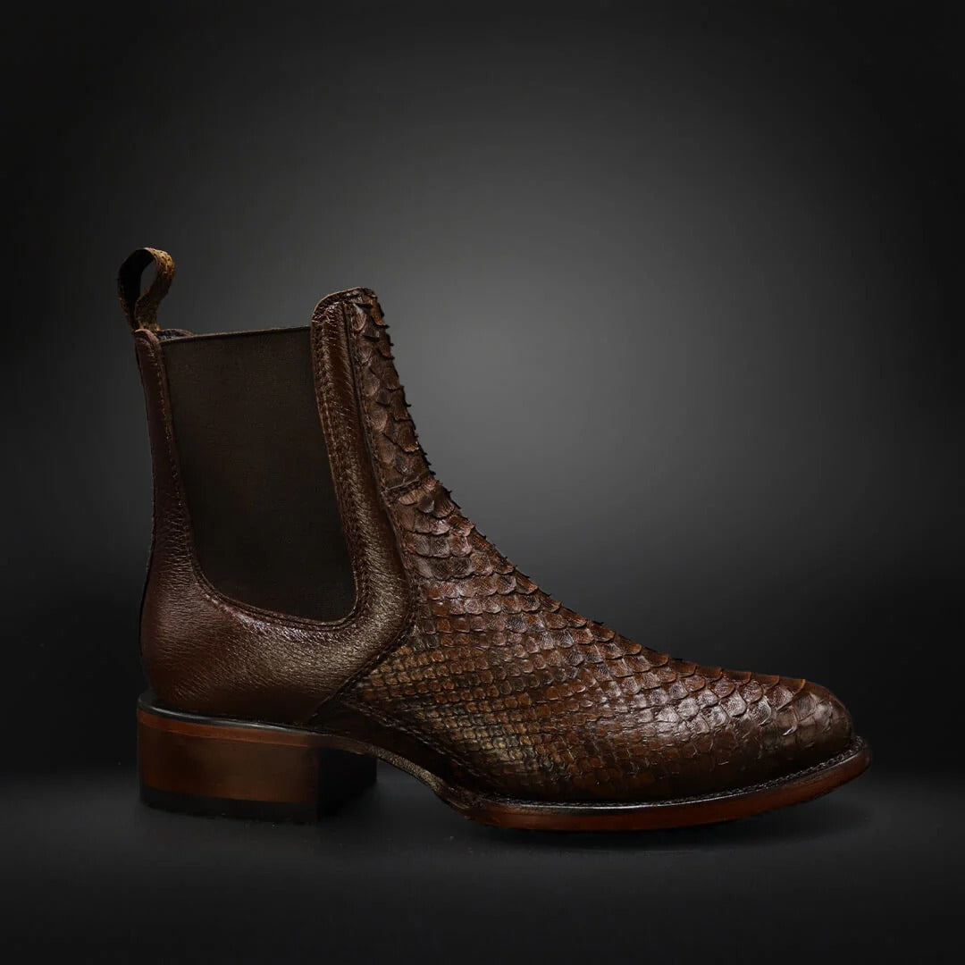 Men's Snake-Print Leather Chelsea Ankle Boots
