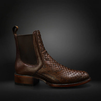 Men's Snake-Print Leather Chelsea Ankle Boots