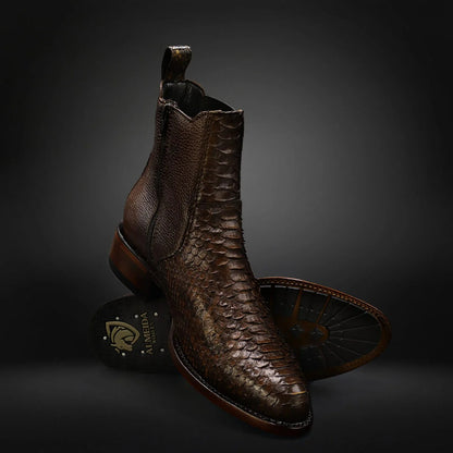Men's Snake-Print Leather Chelsea Ankle Boots
