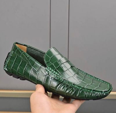 Verdancer Men's Croc-Embossed Leather Driving Loafers, Business & Casual Green Casual Moccasins