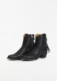 Vintage Distressed Western Cowboy Boots Men Pointed Toe Fringe Metal Chain Ankle Boots