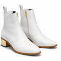 Pure White Cow Leather Gold Heel Side Zip Chelsea Boots
