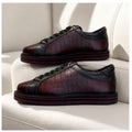 Platform Casual Sneakers Men Croc Texture Leather Lace Up Skateboarding Shoes