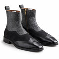 Men's Two-Tone Brogue Wingtip Embossed Leather Side Zip Ankle Boots