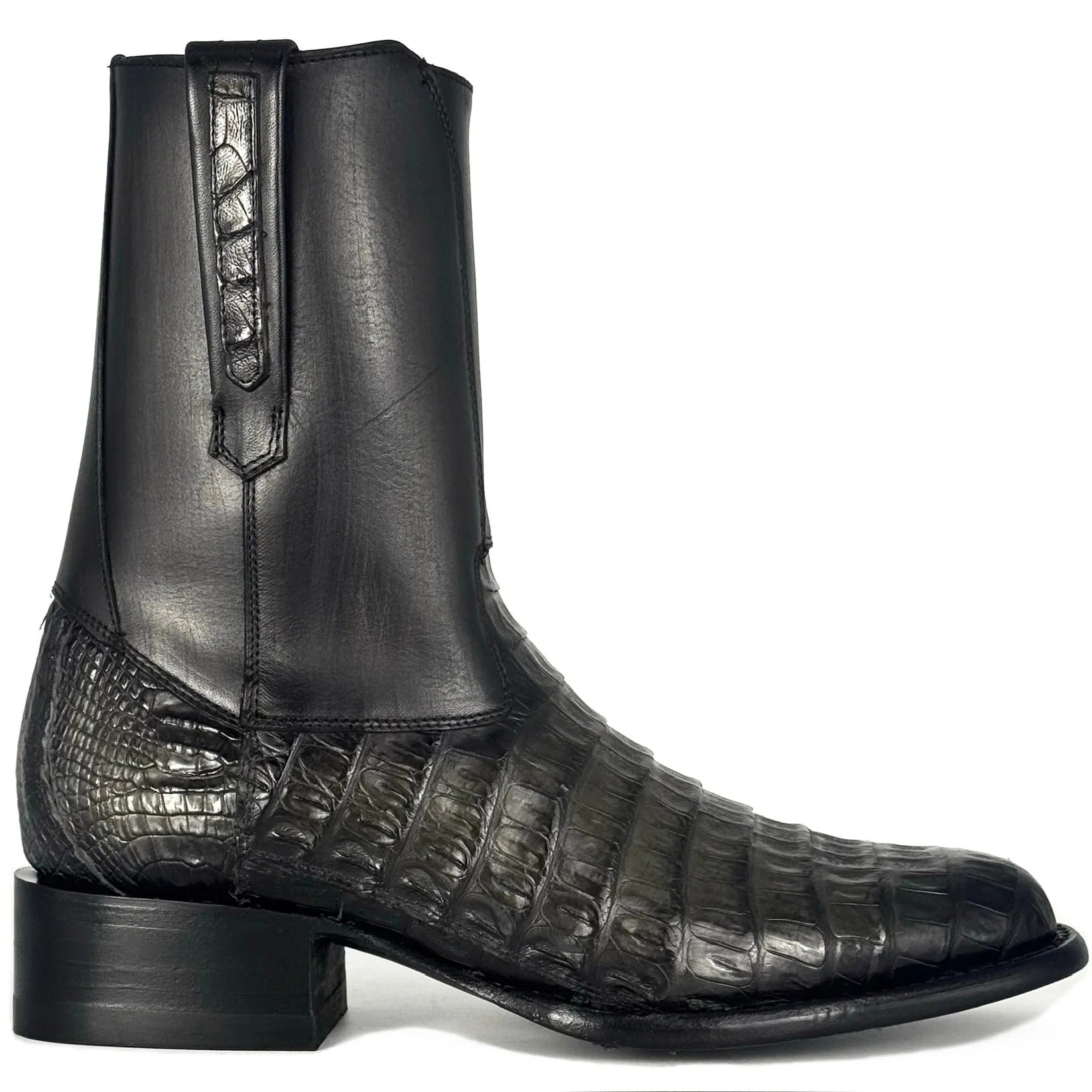 Men's Crocodile Embossed Leather Western Chelsea Boots, Block Heel Mid Calf Cowboy Ankle Boots