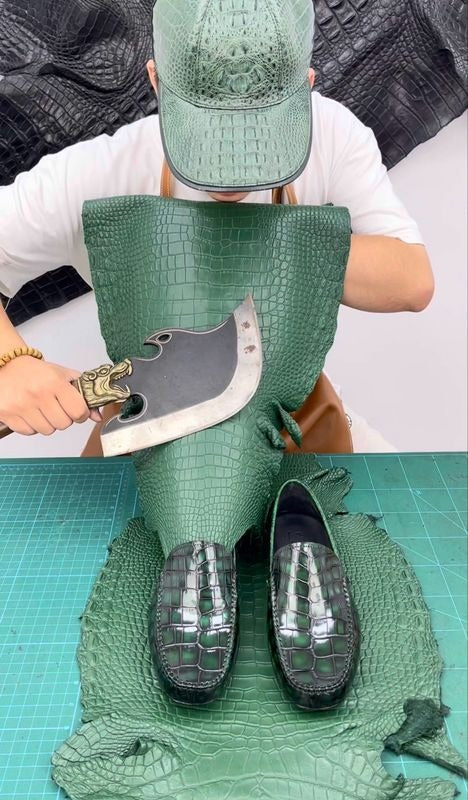 Verdancer Men's Croc-Embossed Leather Driving Loafers, Business & Casual Green Casual Moccasins