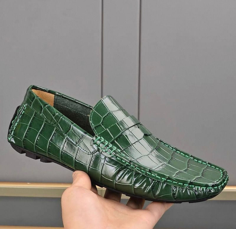 Verdancer Men's Croc-Embossed Leather Driving Loafers, Business & Casual Green Casual Moccasins