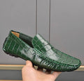 Verdancer Men's Croc-Embossed Leather Driving Loafers, Business & Casual Green Casual Moccasins