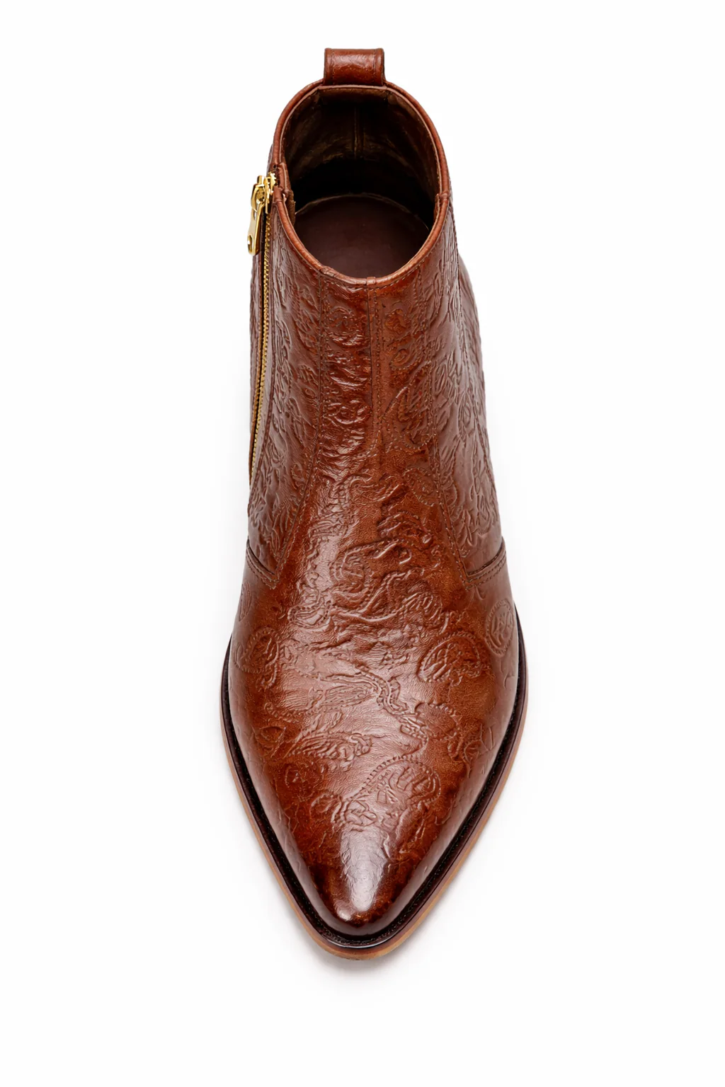 Men's Brown Embossed Paisley Leather Side Zip Western Ankle Boots