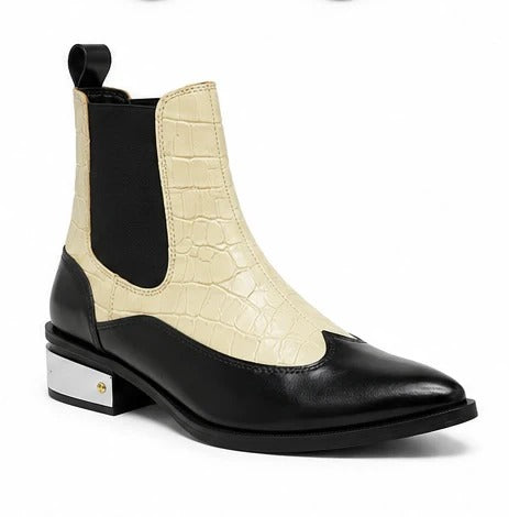 Men's Croc Print Patchwork Leather Metal Heel Chelsea Ankle Boots
