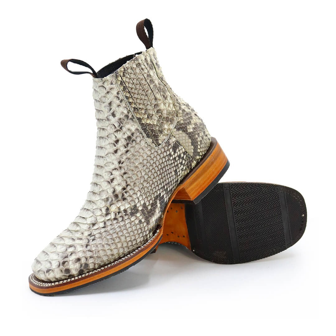 Men's Python Print Western Chelsea Boots | Exotic Snake Skin Pattern Pull-On Ankle Boots