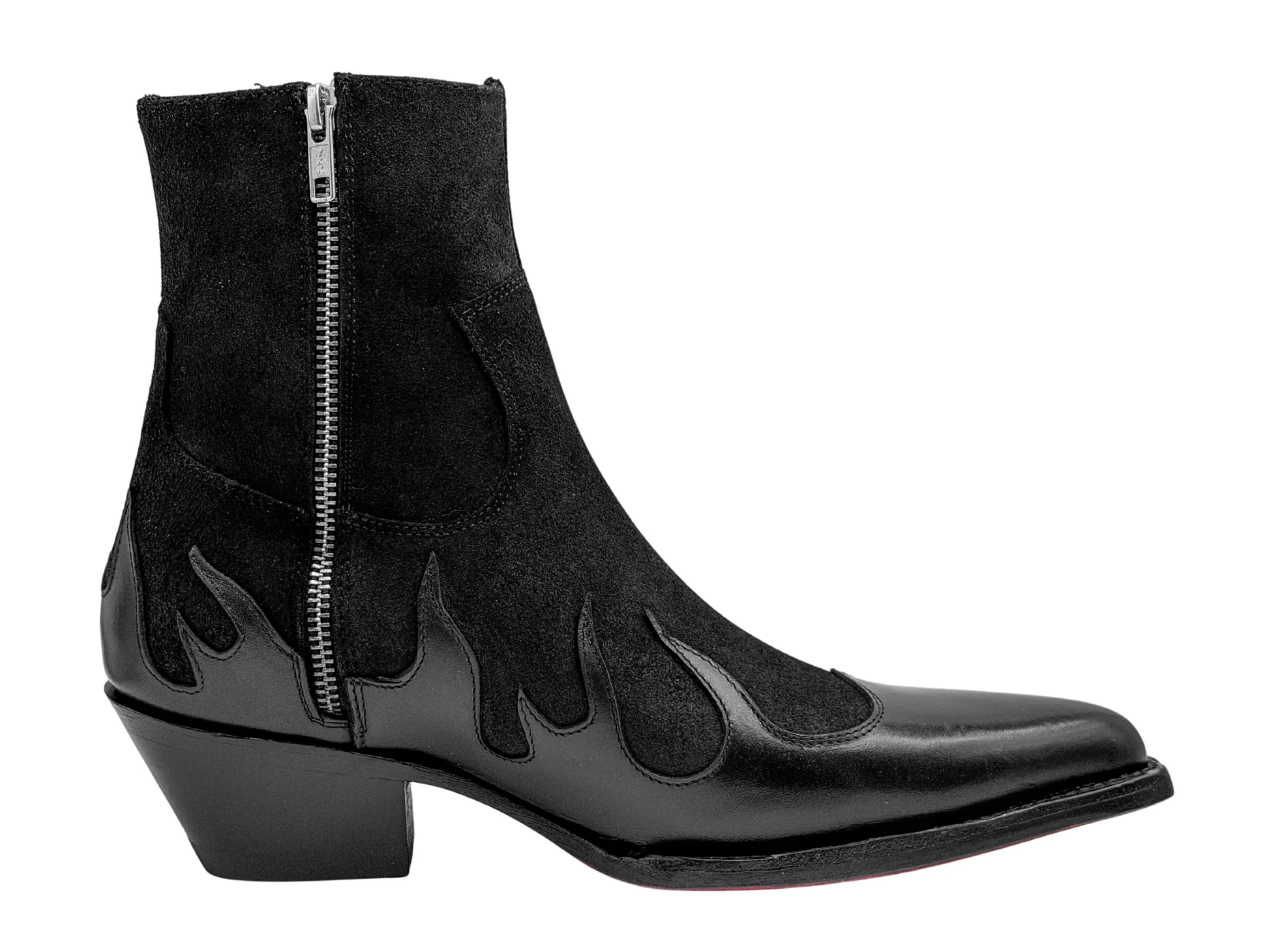 Men's Velvet Patchwork Suede Pointed Side Red Bottom Boots