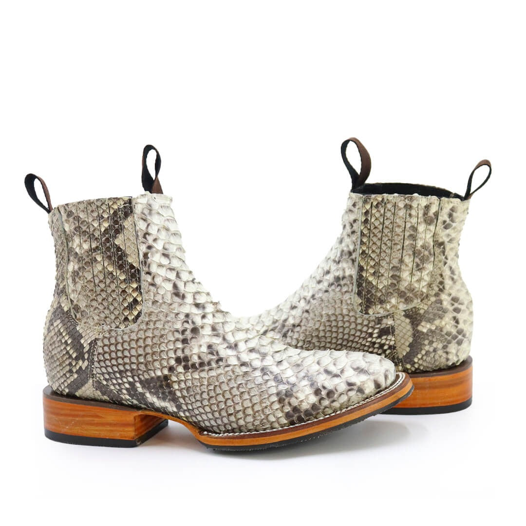 Men's Python Print Western Chelsea Boots | Exotic Snake Skin Pattern Pull-On Ankle Boots