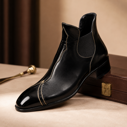 Black Blackline Point-Toe Chelsea Booties