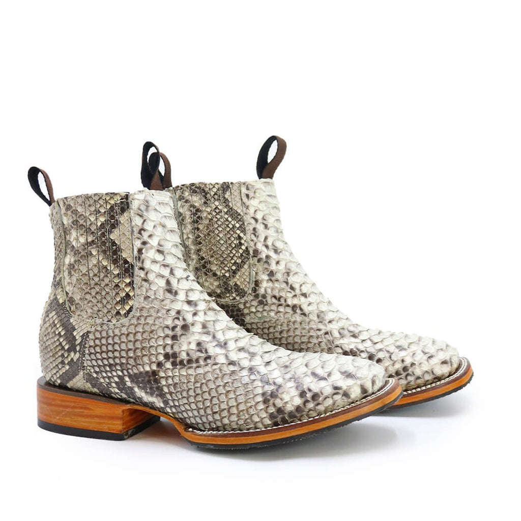 Men's Python Print Western Chelsea Boots | Exotic Snake Skin Pattern Pull-On Ankle Boots