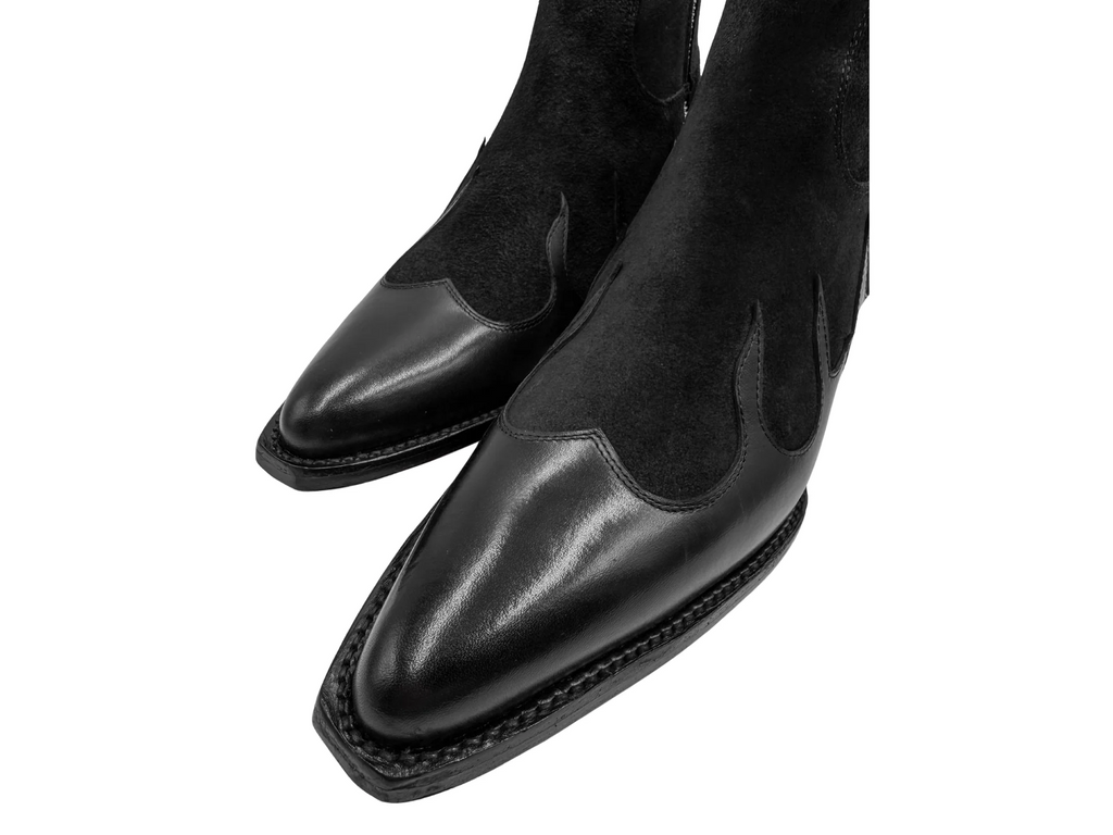 Men's Velvet Patchwork Suede Pointed Side Red Bottom Boots