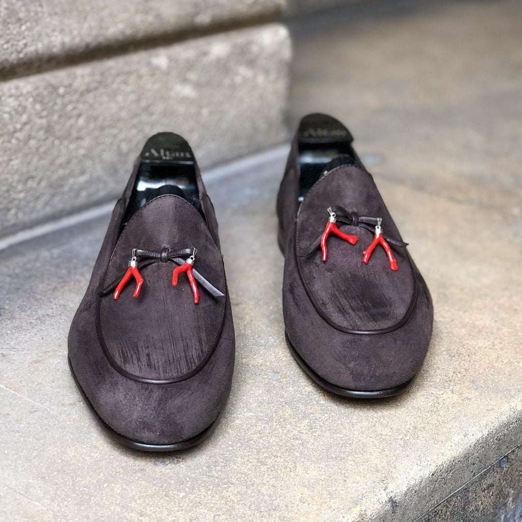 Limited Edition - Ultimate Summer Loafer - Red Sardinia Coral and Chocolate brown Cashemire Suede