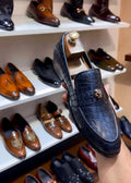 Limited Edition Burnished Blue Croc Scaled Slip-ons