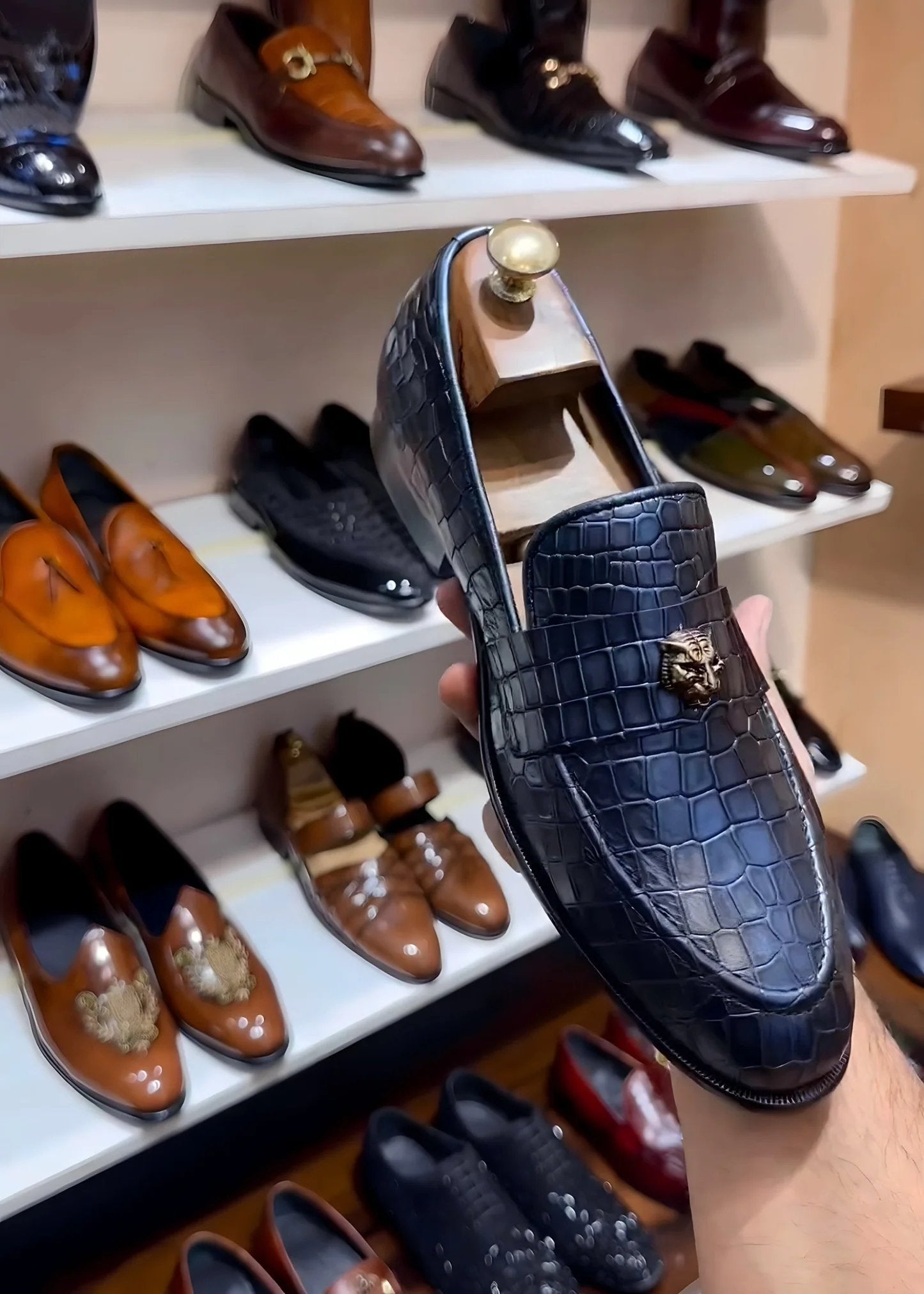 Limited Edition Burnished Blue Croc Scaled Slip-ons